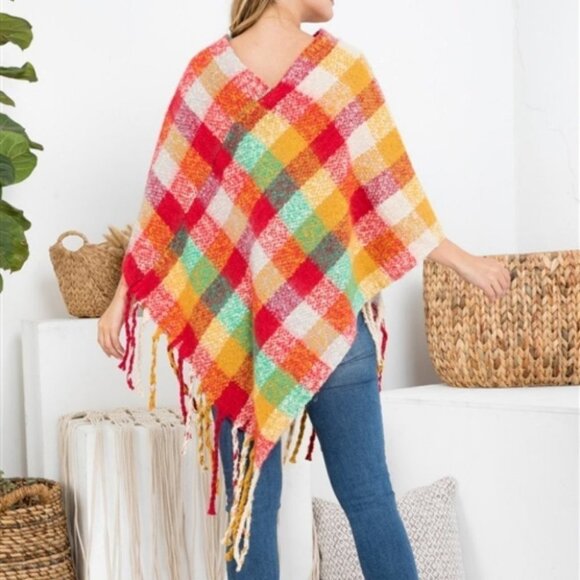 MULTI COLOR PLAID PRINT PONCHO - SOFT - Picture 4 of 8